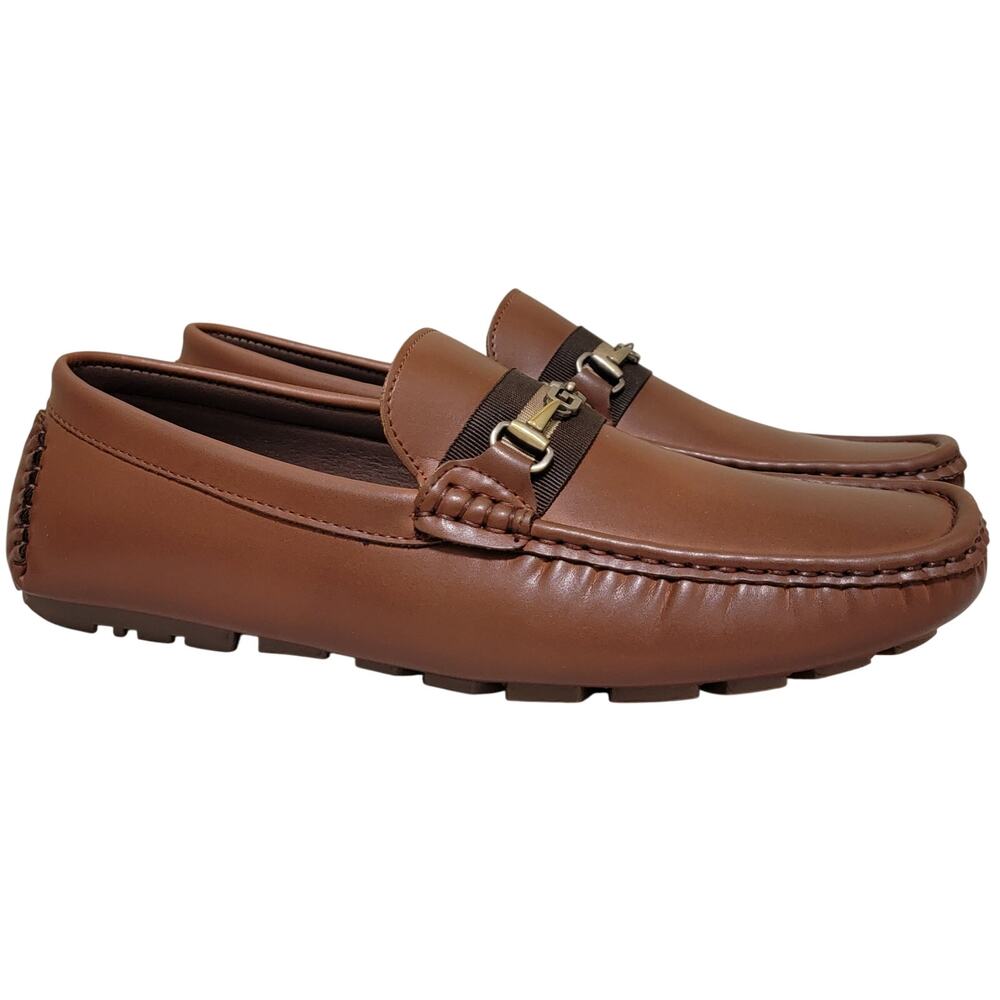 GUESS Men Aarav Slip On Horsebit Loafers Size US 8M Medium Brown Faux Leather